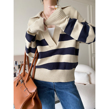 Damen Strickpullover V-Ausschnitt Asymmetrisches Muster Norvielle
