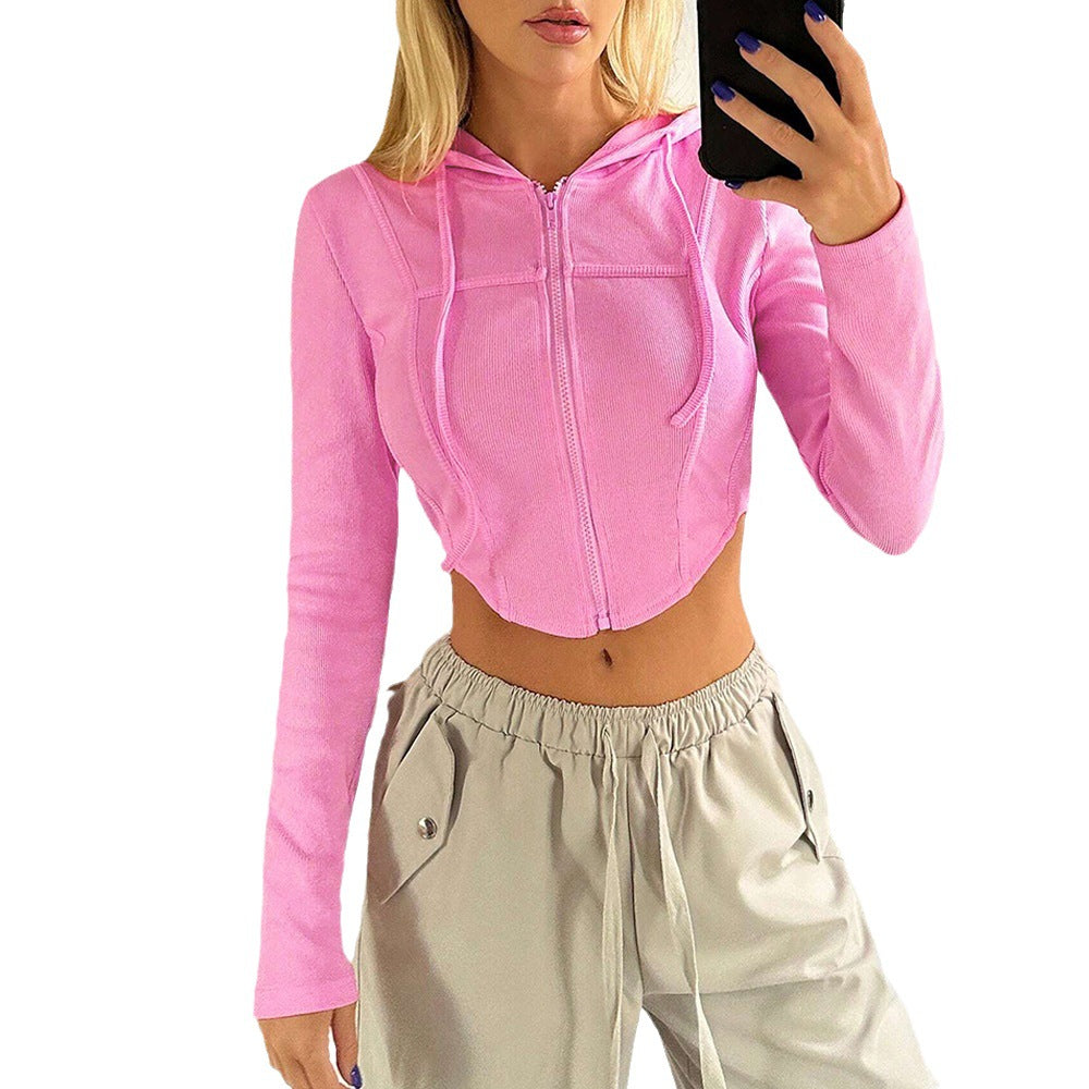 Damen Cropped Hoodie Langärmlig Figurbetonend Norvielle