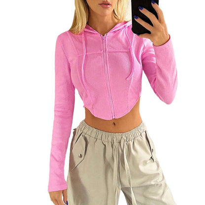 Damen Cropped Hoodie Langärmlig Figurbetonend Norvielle
