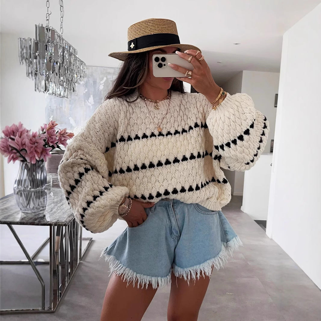 Damen Strickpullover Weite Ärmel Grafisches Muster Norvielle