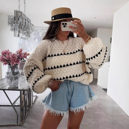 Damen Strickpullover Weite Ärmel Grafisches Muster Norvielle