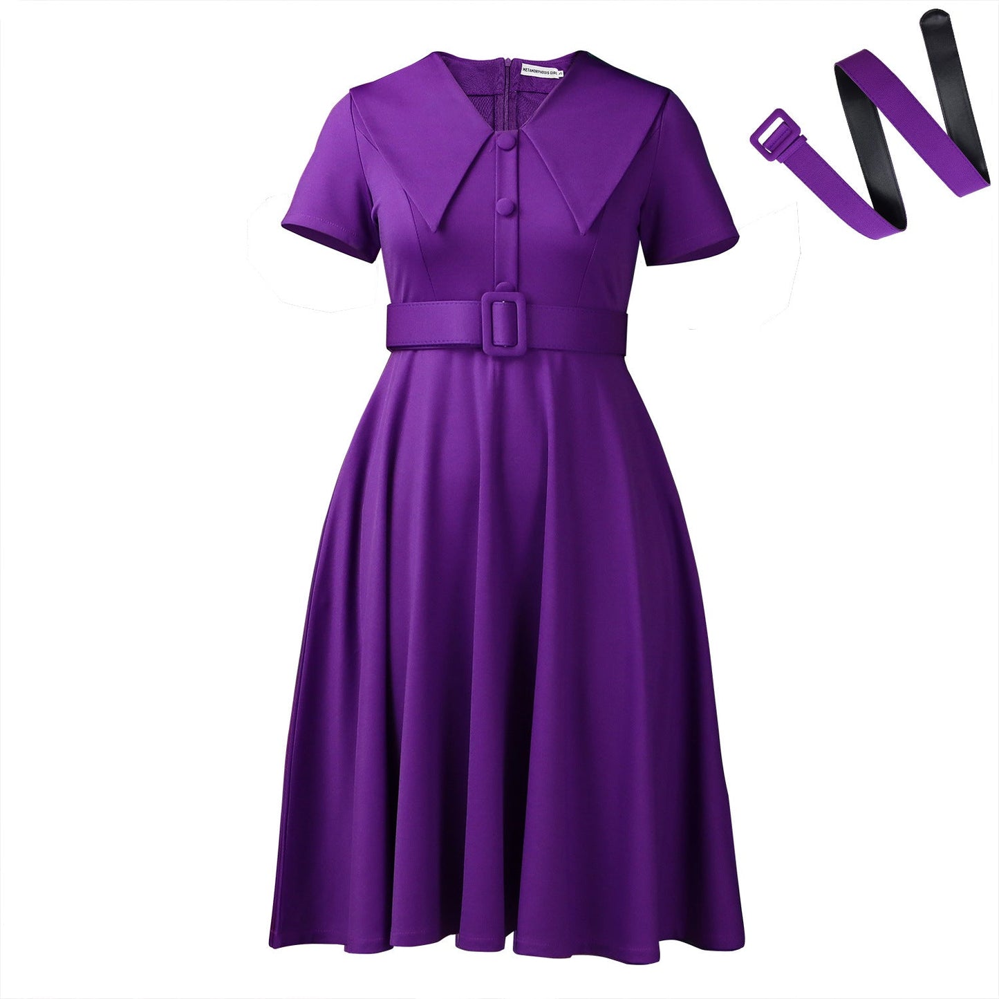 Damen A-Linien Kleid mit Kragen und Gürtel Norvielle