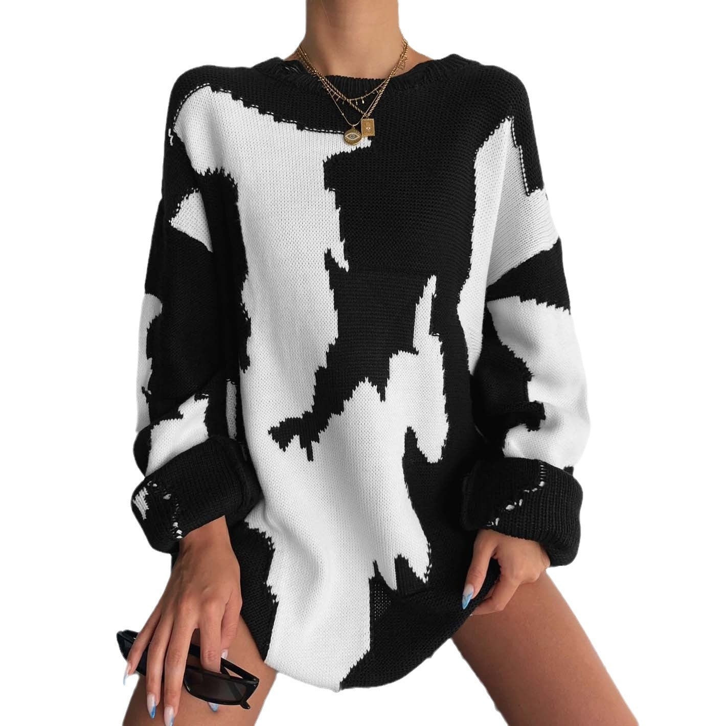Damen Oversized Pullover Grobgestrickt mit Grafikdesign Norvielle