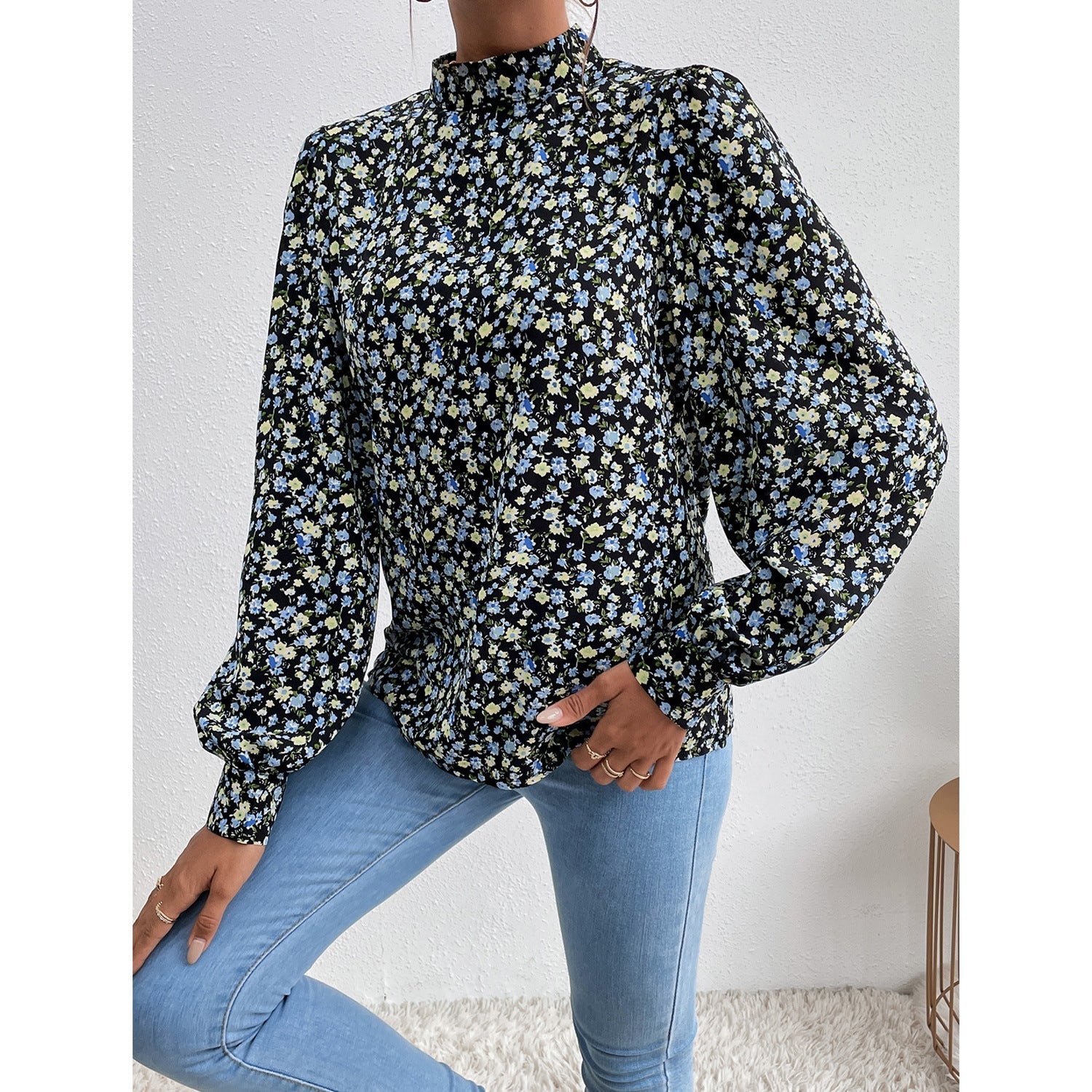 Damen Bluse Hochgeschlossener Kragen Voluminöse Ärmel Norvielle - Norvielle