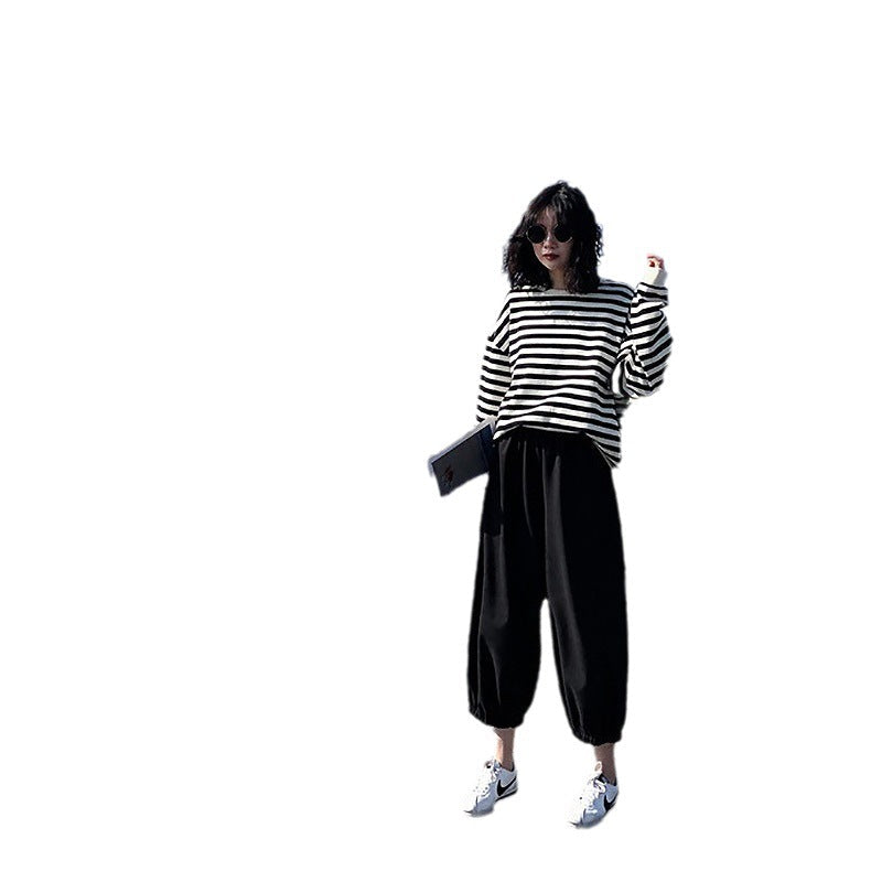 Damen Sweatshirt Streifen Weite Passform Lässige Ärmel