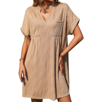 Damen Freizeitkleid V-Ausschnitt Strukturiert Luftig Norvielle