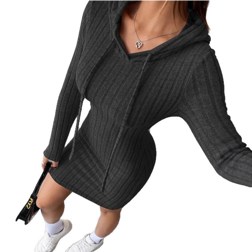Damen Sweatkleid Kapuze Gestreift Norvielle