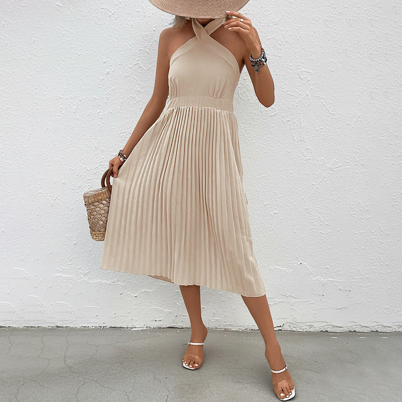 Damen Kleid mit Spitzenärmel Taillierung Plissee-Design Norvielle - Norvielle