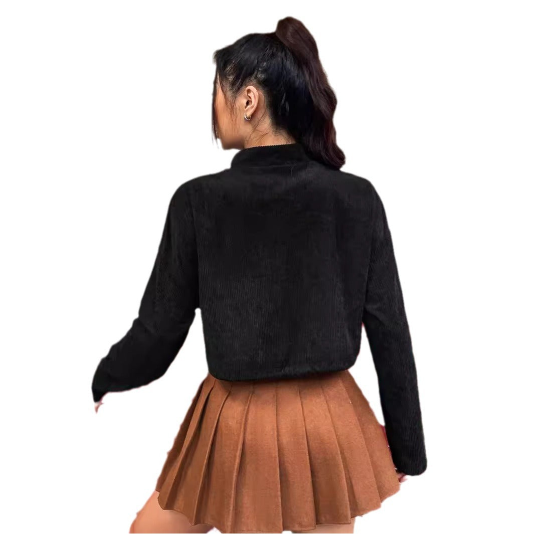 Damen Cordjacke Kurz Praktische Taschen Lässig
