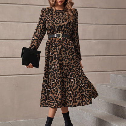 Damen Maxikleid Leopardenmuster Puffärmel Schwarz - Norvielle