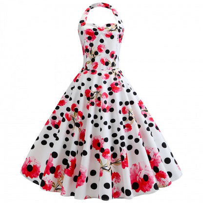 Damen Swingkleid Floralmuster Punkte Norvielle