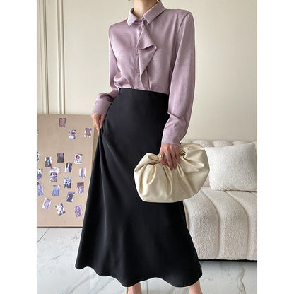 Damen Hemd Voluminöser Kragen Elegantes Design Weiß
