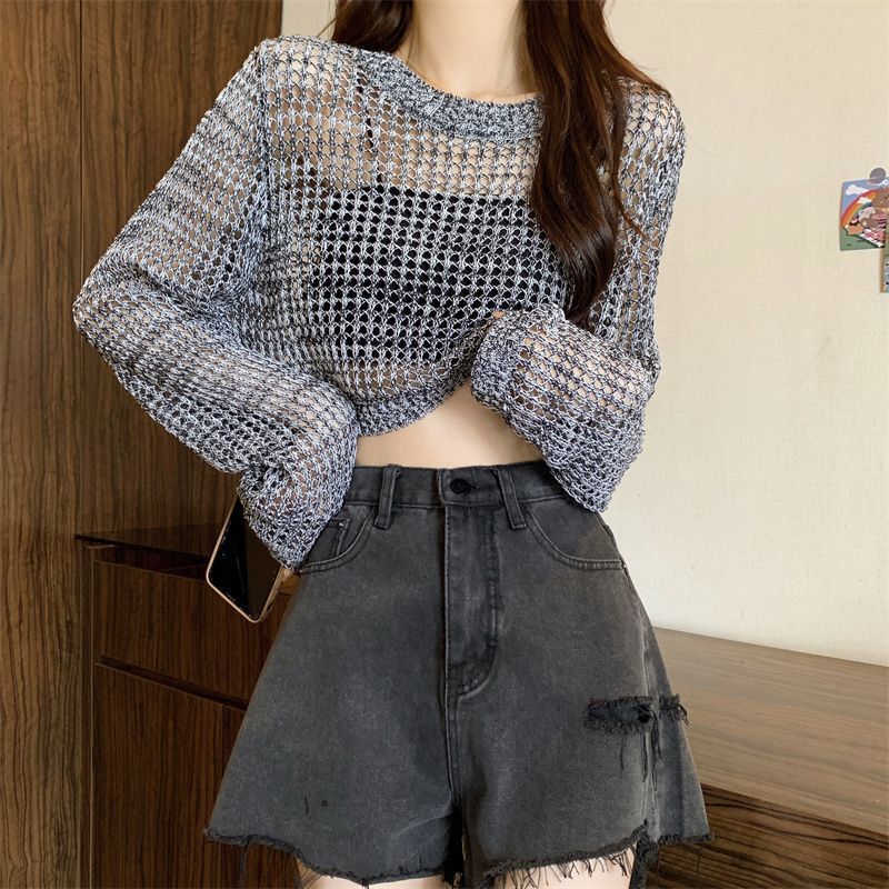 Damen Netzpullover Crop-Design