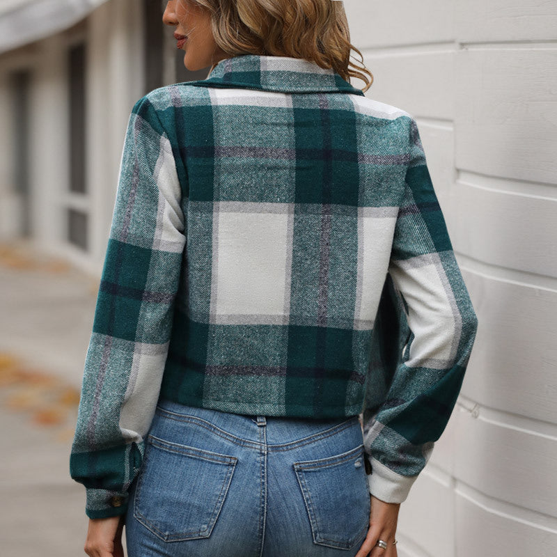 Damen Freizeitjacke Kariert Baumwolle Praktische Taschen