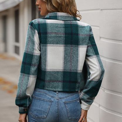 Damen Freizeitjacke Kariert Baumwolle Praktische Taschen