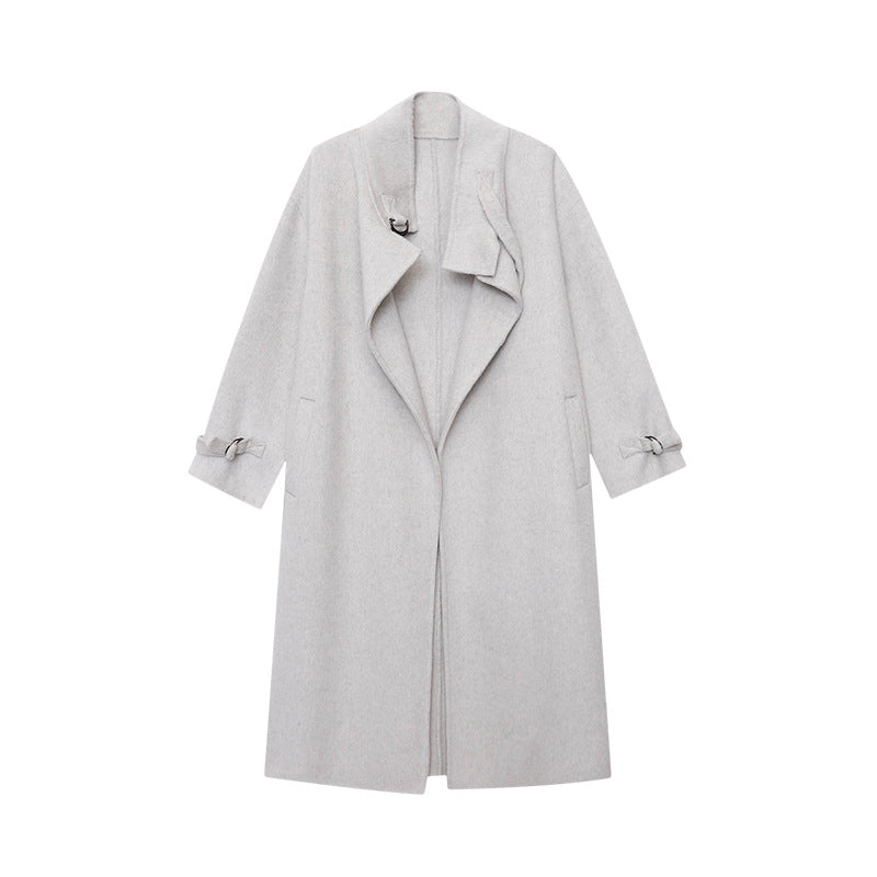 Damen Mantel Wollmix Lang Revers
