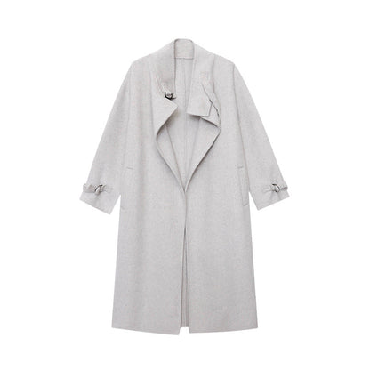 Damen Mantel Wollmix Lang Revers