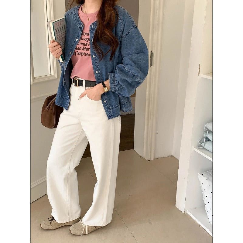 Damen Denim-Bluse mit Puffärmeln Blau - Norvielle