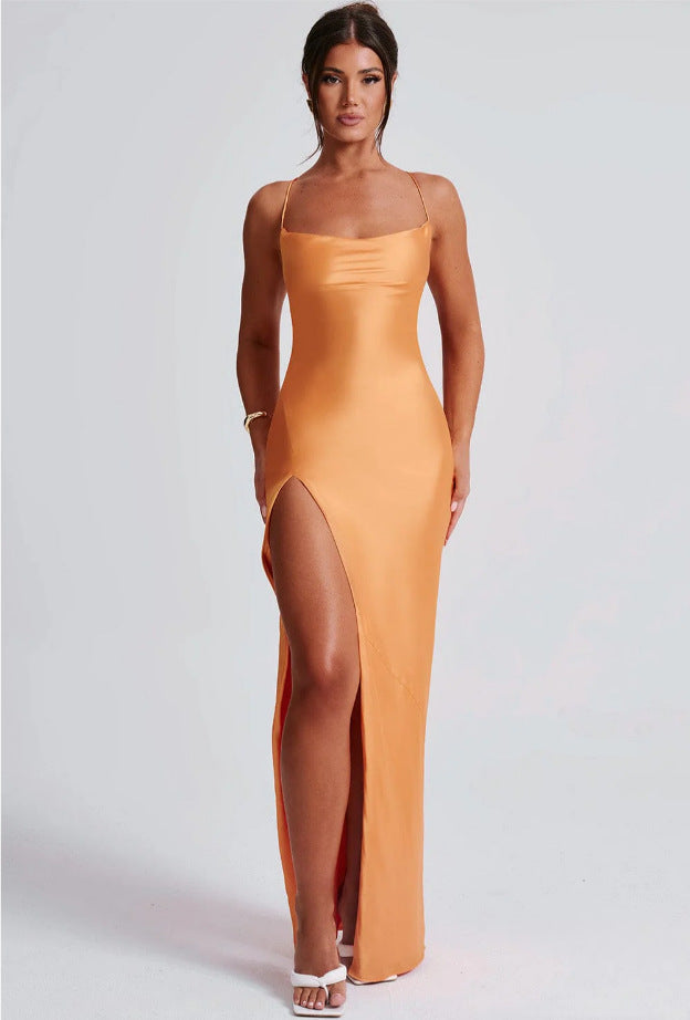 Damen Maxikleid Hochhängender Schlitz Schmales Trägerdesign Norvielle