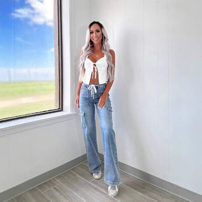 Damen Cargo-Jeans Weites Bein Verstellbarer Bund Norvielle