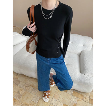 Damen Langarmshirt mit Knopfdetails Baumwolle Weiß
