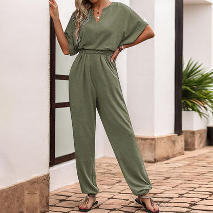 Damen Jumpsuit Weites Bein Komfort Taillengürtel Norvielle