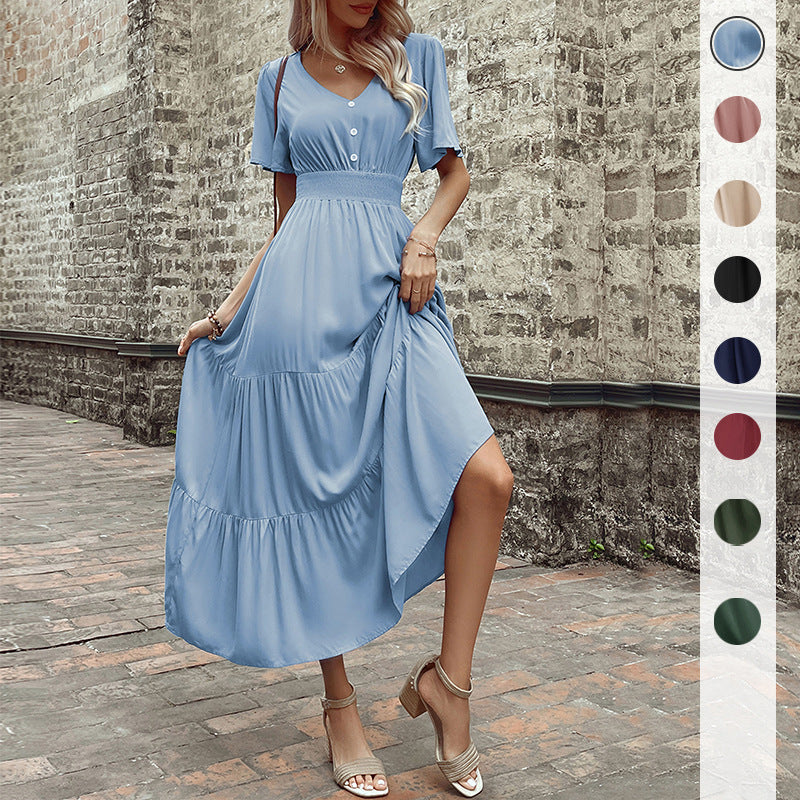 Damen Maxikleid Rüschen Details Taillengürtel Norvielle - Norvielle