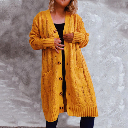 Damen Grobstrick Cardigan mit Taschen und Knöpfen Beige - Norvielle