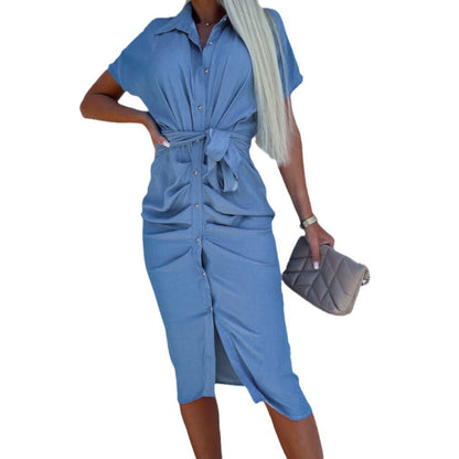 Damen Hemdkleid Gürtel Knopf-Detail Norvielle