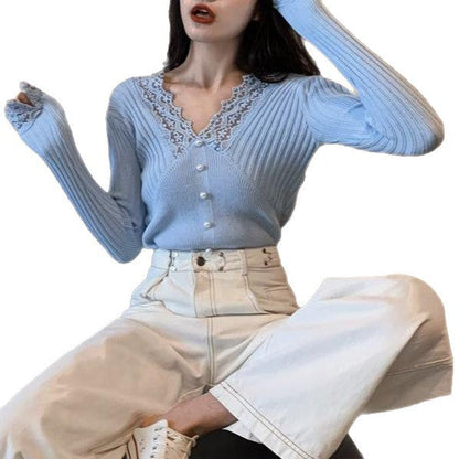 Damen Pullover Langärmlig Spitzendetails Norvielle