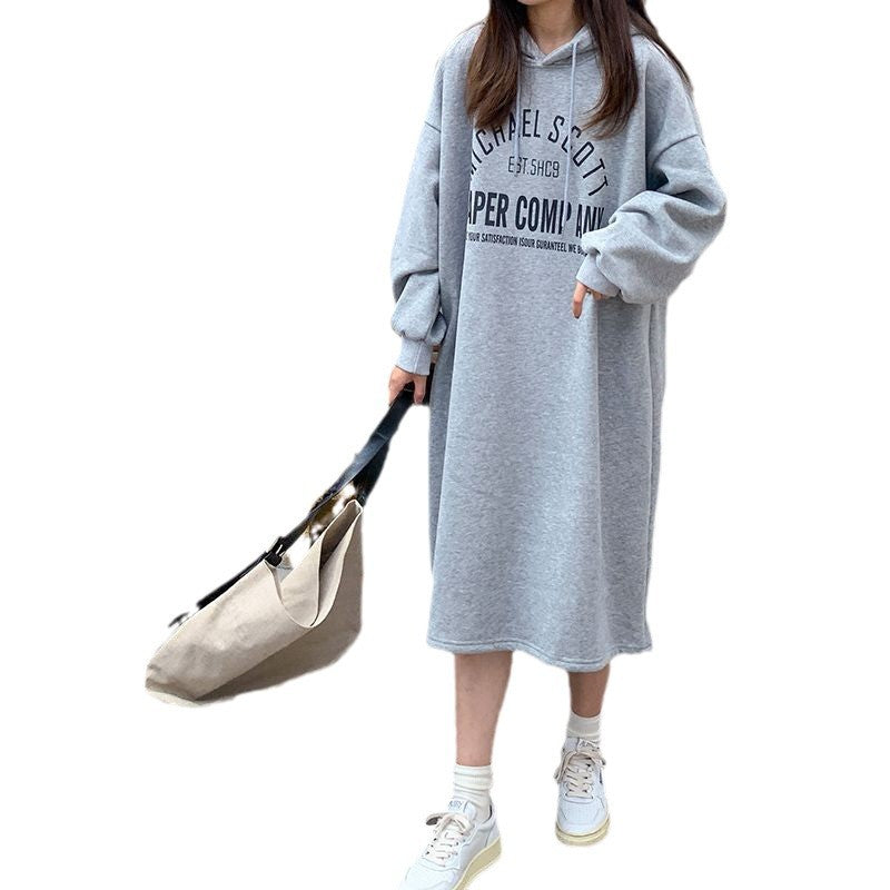 Damen Kapuzenkleid Moderner Logodruck Lässiger Schnitt