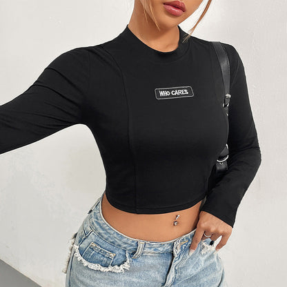 Damen Cropped Langarmshirt Statement-Patch Norvielle