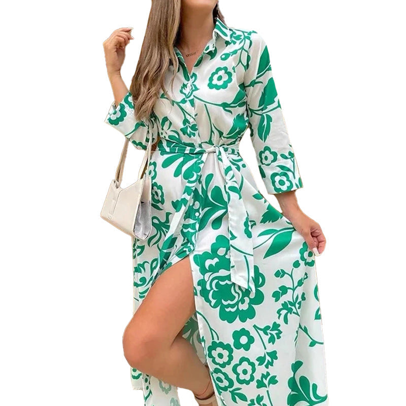 Damen Maxikleid Floralmuster Hochschlitz Norvielle
