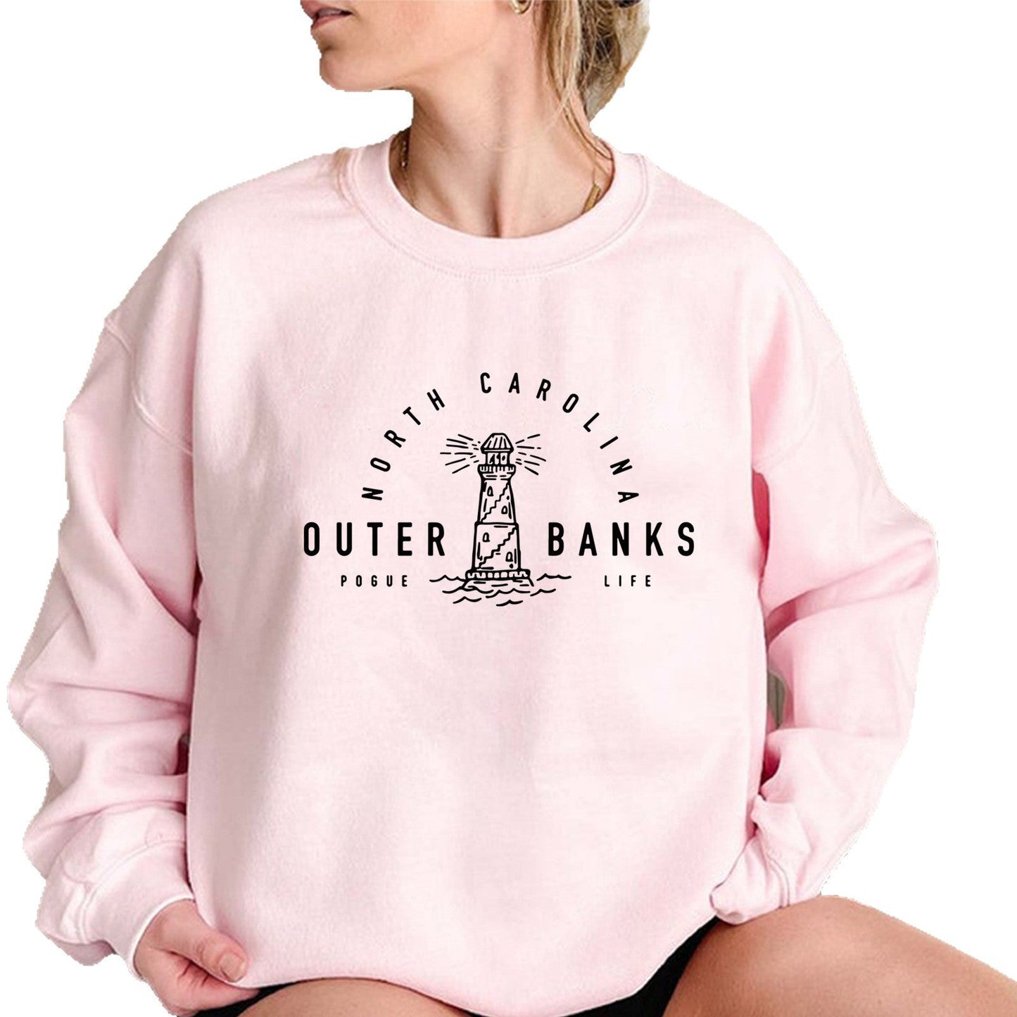 Damen Sweatshirt Leuchtturm-Motiv Baumwolle Lässig Marineblau