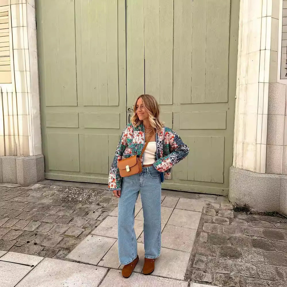 Damen Steppjacke Gepolstert Floralmuster Norvielle