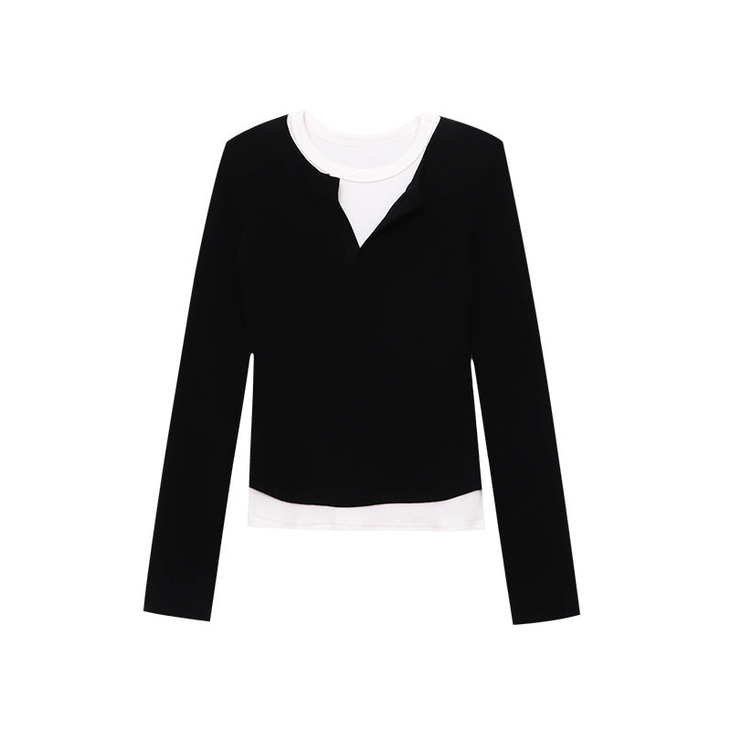 Damen Langarmshirt Figurbetont Hochgeschlossener Ausschnitt Layered