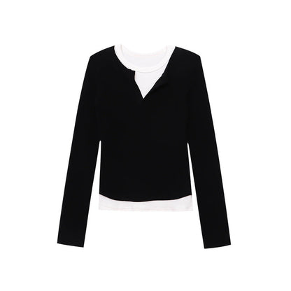 Damen Langarmshirt Figurbetont Hochgeschlossener Ausschnitt Layered