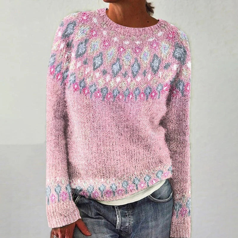 Damen Strickpullover Lebendiges Muster Komfortschnitt Norvielle