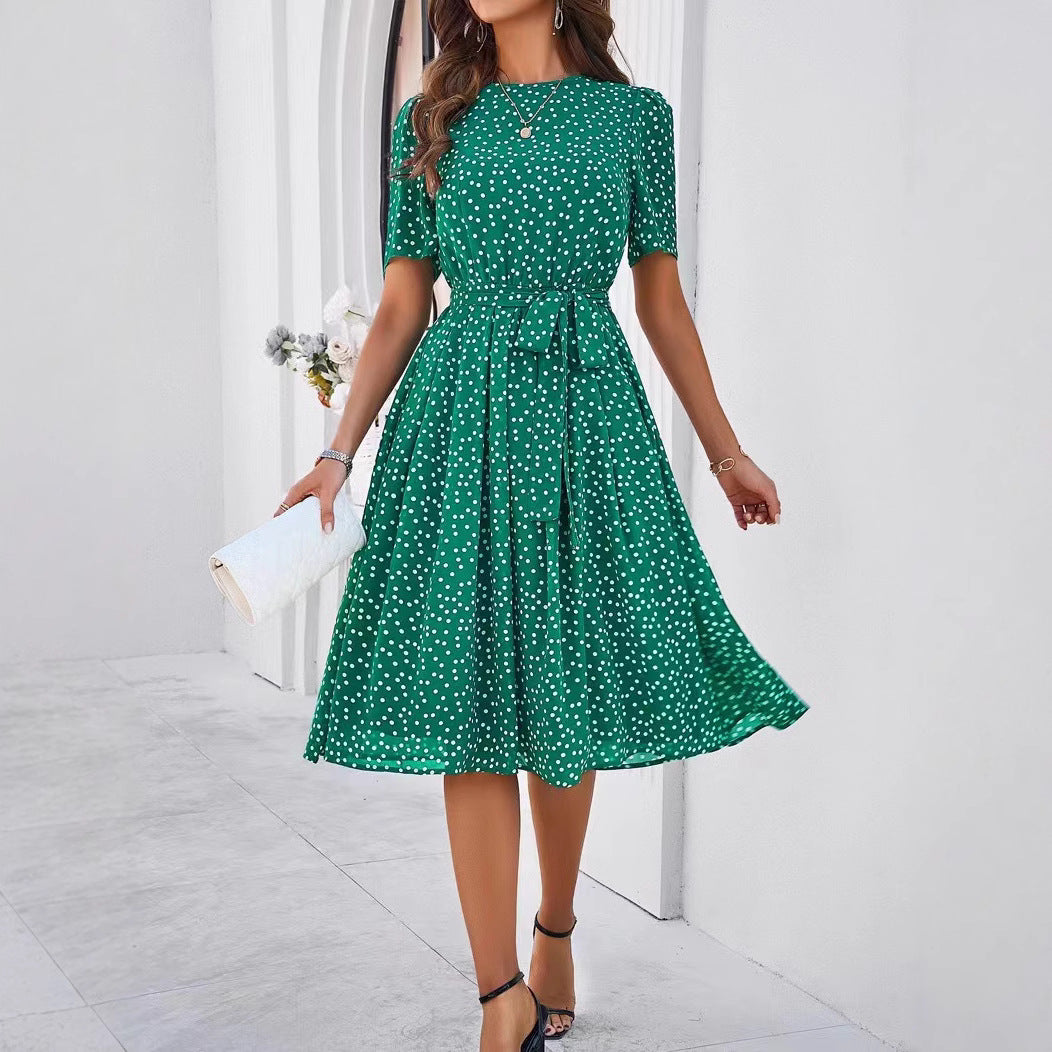 Damen Midikleid Punktedesign Taillengürtel Norvielle