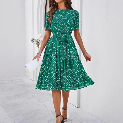Damen Midikleid Punktedesign Taillengürtel Norvielle