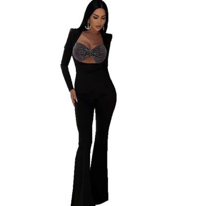 Damen Jumpsuit Strassdetails Figurbetont Norvielle