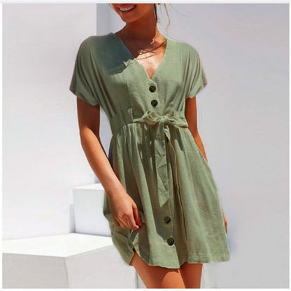 Damen Sommerkleid mit Taillengürtel Leicht Norvielle
