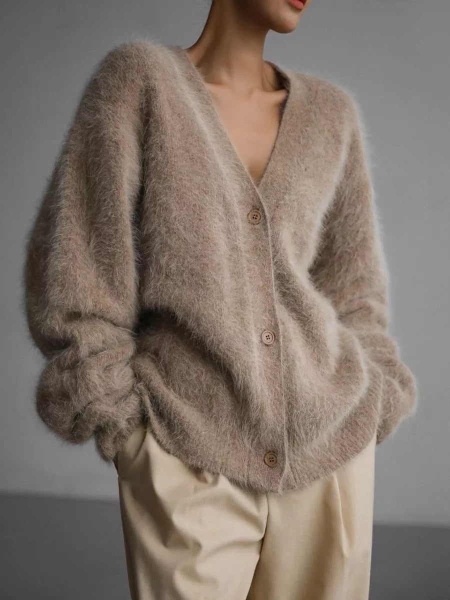 Damen Cardigan Oversized V-Ausschnitt Weich Norvielle