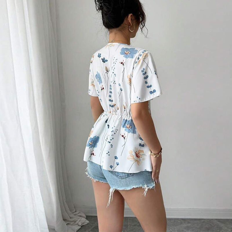 Damen Bluse mit floralem Muster Spitzenakzenten Norvielle