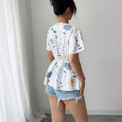 Damen Bluse mit floralem Muster Spitzenakzenten Norvielle