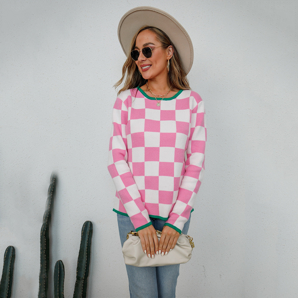 Damen Pullover Checkerboard Muster Norvielle