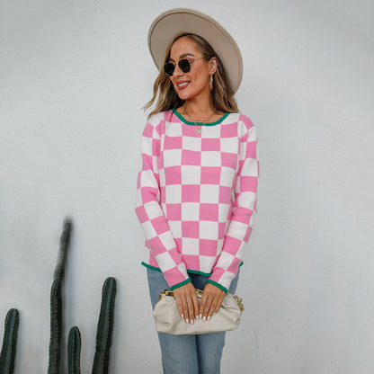 Damen Pullover Checkerboard Muster Norvielle