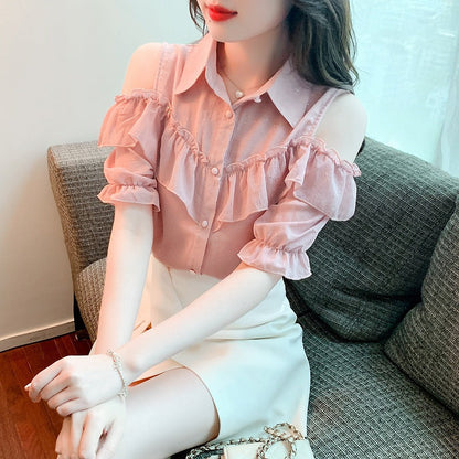 Damen Off-Shoulder Bluse Rüschendetails Norvielle - Norvielle