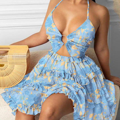 Damen Sommerkleid tiefes Dekolleté Rüschendetails Norvielle