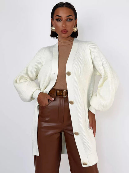 Damen Strickjacke Voluminöse Ärmel Dekorative Knöpfe Norvielle